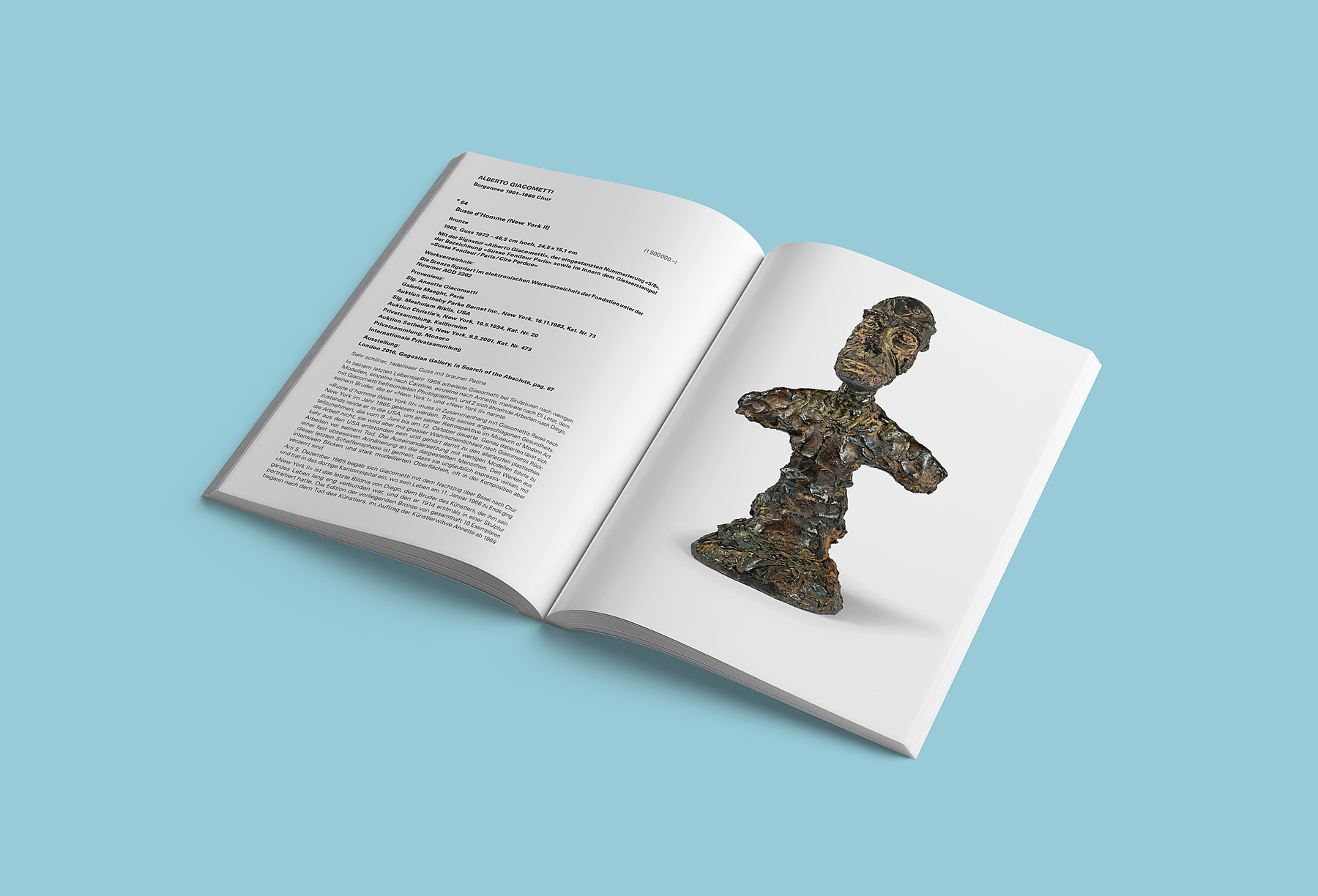 Bild und Beschreibung einer Skulptur von Alberto Giacometti im Auktionskatalog der Galerie Kornfeld